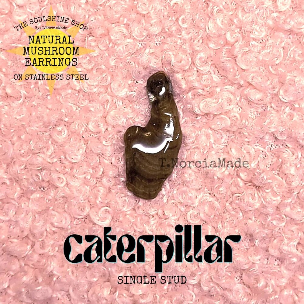 Caterpillar Natural Mushroom Single Stud Earring